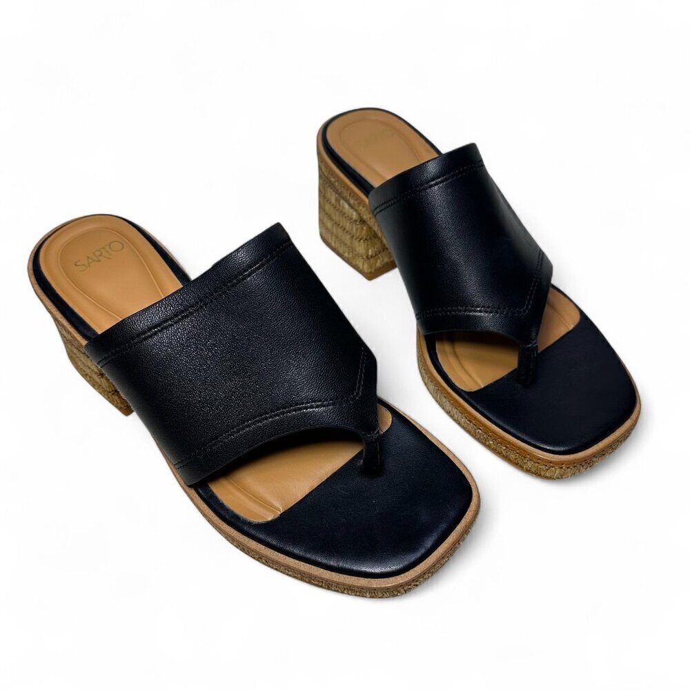 SARTO Ferrara Espadrille Platform Block Heel Sandal, Black, Sz 7.5, NWOB - Picture 2 of 10